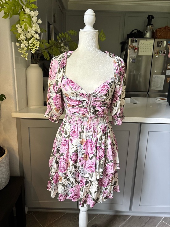 saltwater LUXE Dresses & Skirts - saltwater LUXE Pink Floral Square-Neck Tiered Mini Dress